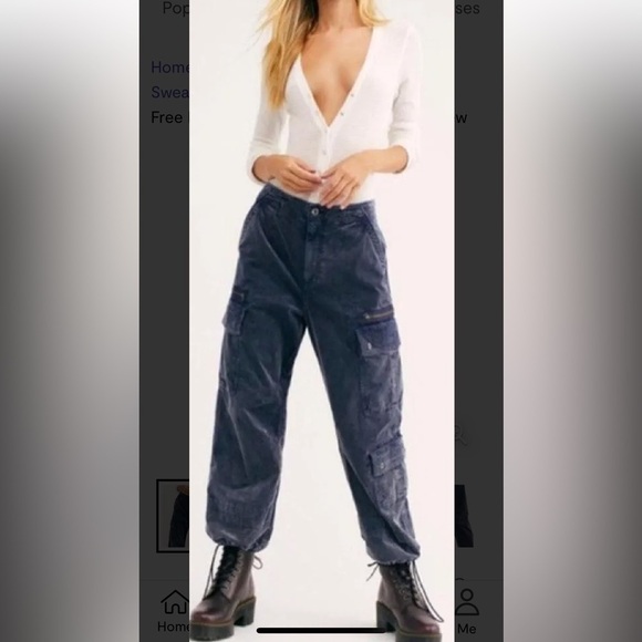 Free People Sahar Blue Velvet Cargo Pant - Picture 13 of 14